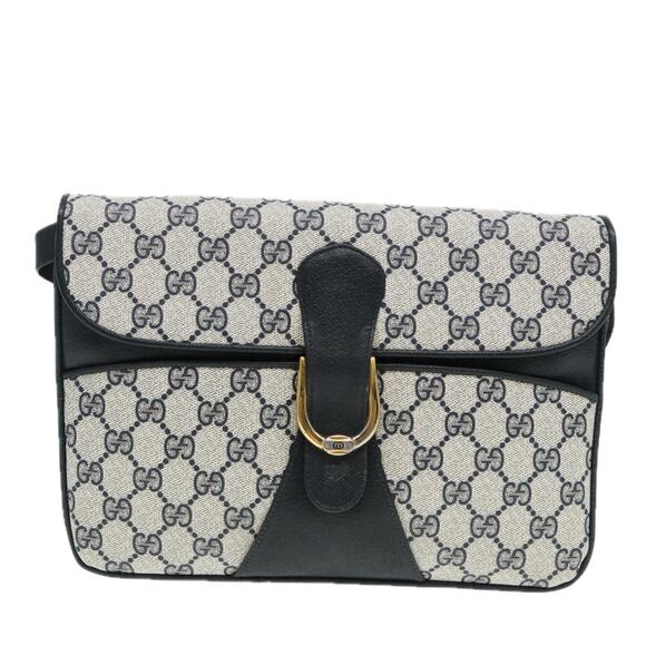 GUCCI GG Supreme Shoulder Bag Pvc Leather Navy Gold - Picture 2 of 16